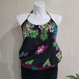OLD NAVY Women's Sz L Halter Top Tropical Print Floral Backless V Neck. Vibrant